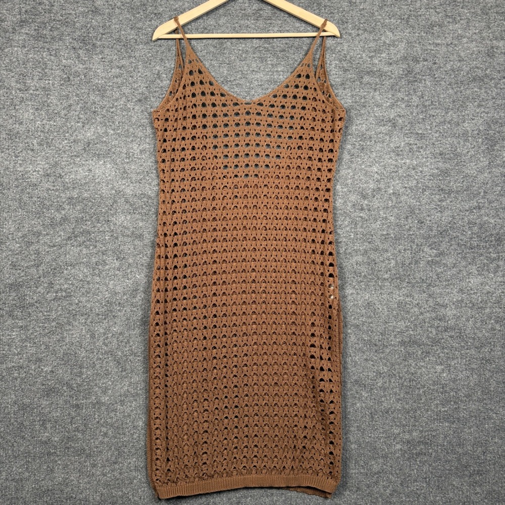 Womens Size 1X Bodycon Dress Brown Crochet Open Knit Cover Up Beach Pool Summer